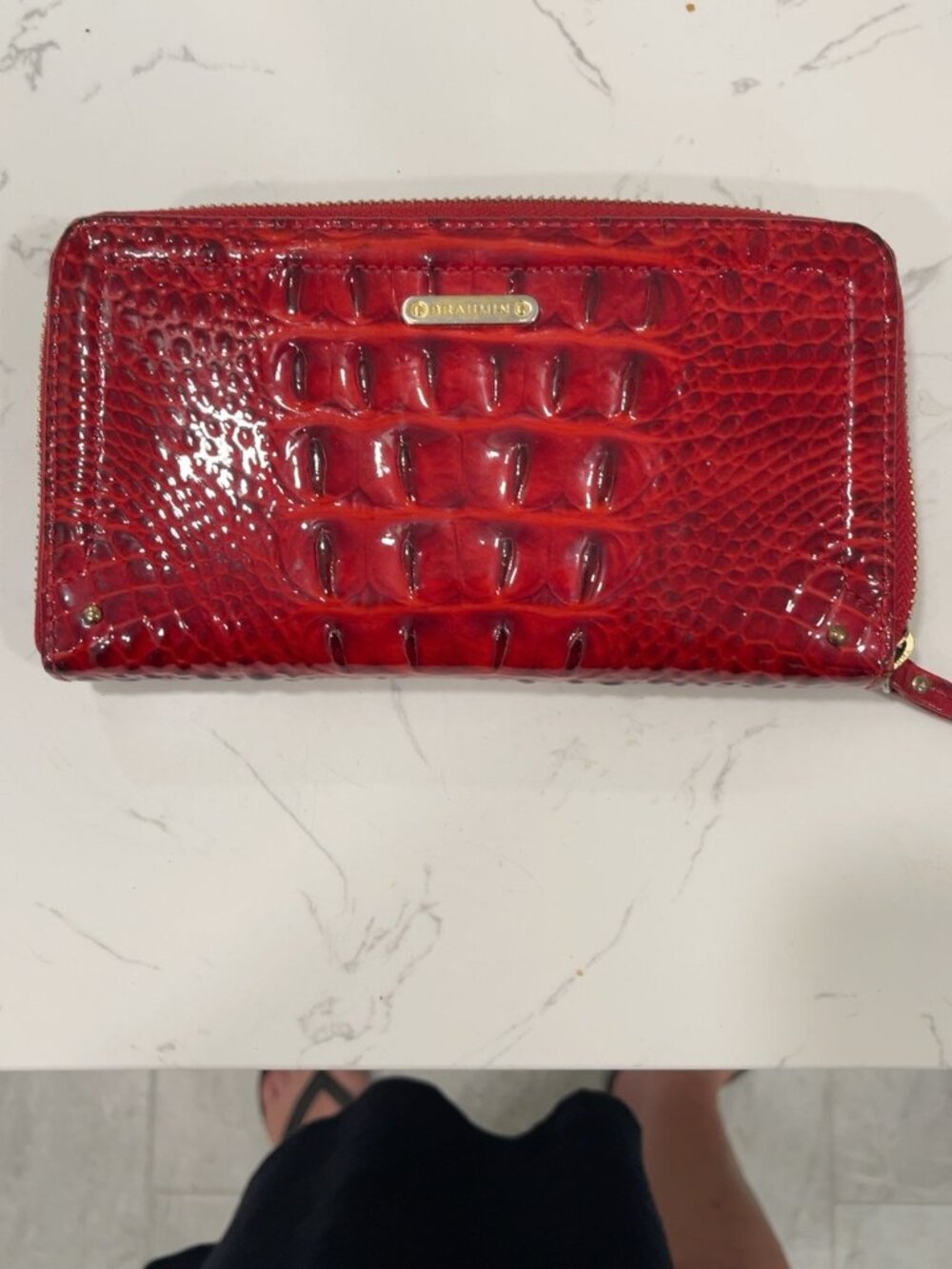 Brahmin Red Croc Embossed Leather Zip Around Wallet Wristlet